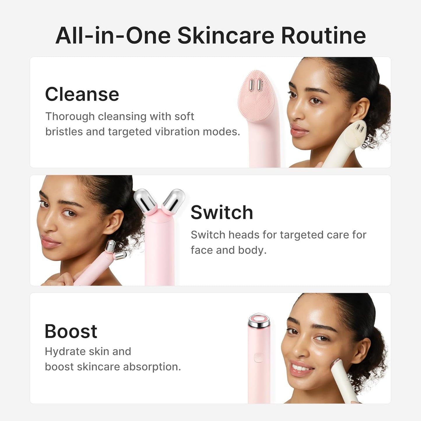All-In-One Skin Booster Device & Skincare Set (Pink): Mini Booster Pro plus Full Facial Set, PDRN Peptide Serum, Booster Gel | 3-In-1 Korean Facial Device for Cleansing, Firming, Hydrating