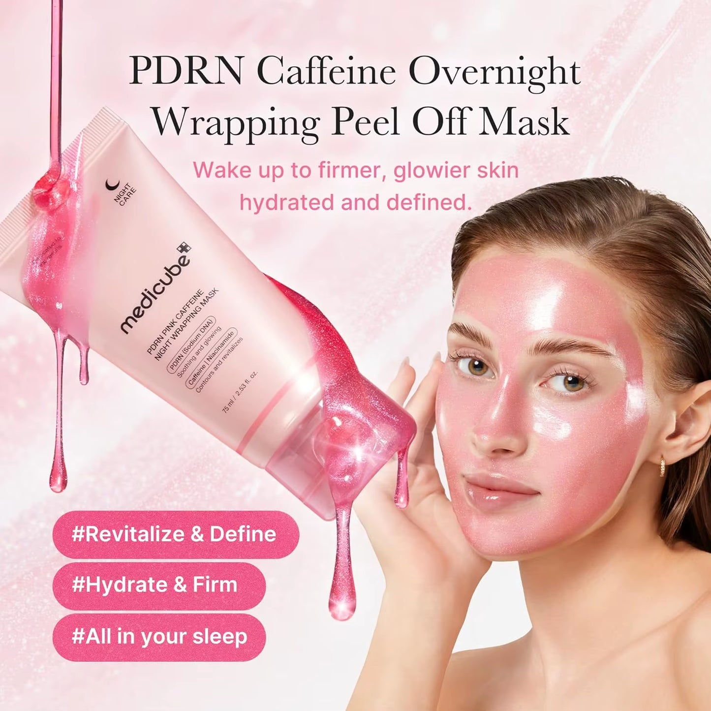 Medicube Wrapping Mask PD RN Caffeine Overnight Peel off Facial Mask Hydration Caffeine Glass Skin Face Korean Skin Care