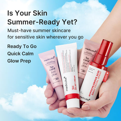 Summer-Ready Skincare Travel Kit for Quick Cooling & Soothing | Cooling & Soothing Essential - Hocl Spray, Relief Cream & SPF 50 Sunscreen for Irritated Skin, Travel Size, Skincare Gift Set