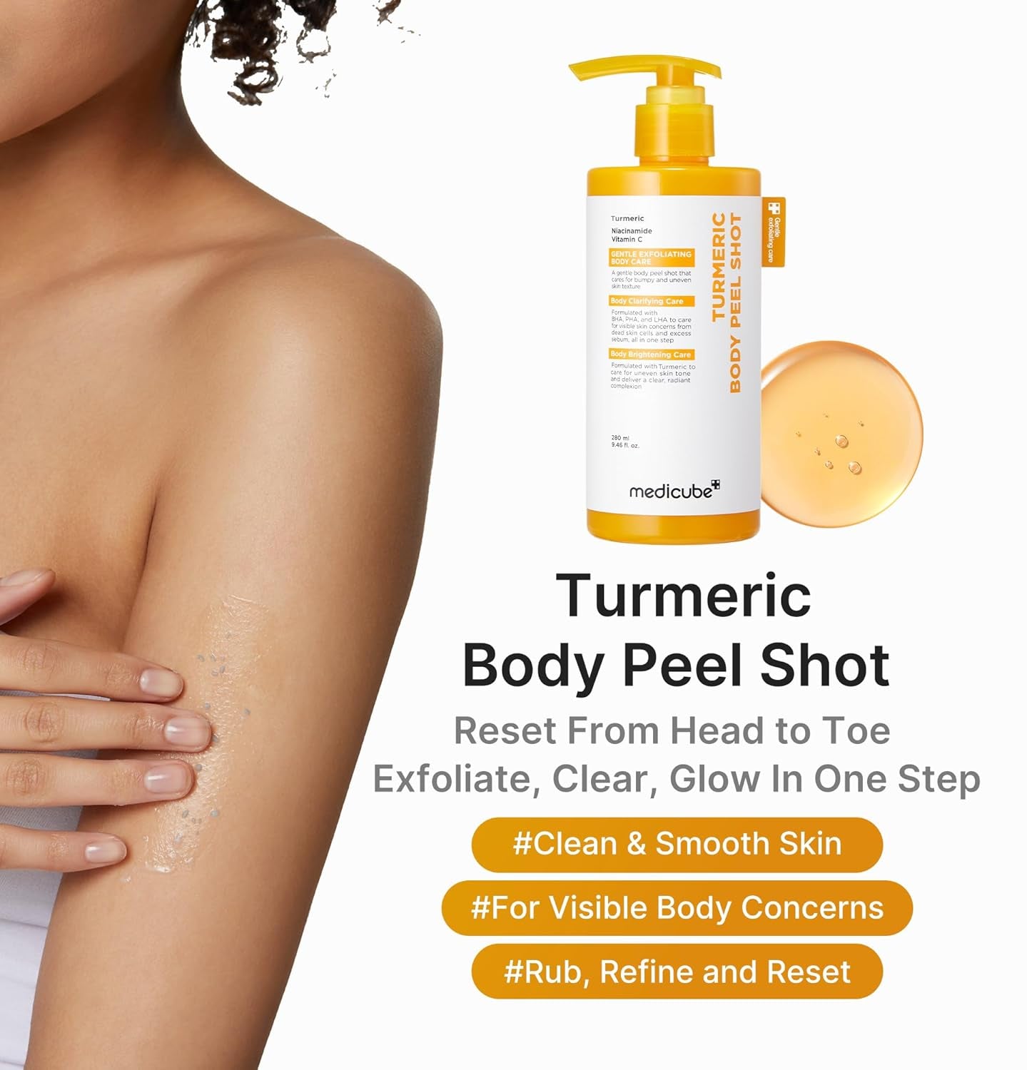 Dual Body Peel Shot Duo: Hypochlorous Acid and Turmeric Body Peel Shot | for Gentle Exfoliation for Dead Skin Cells, Rough Patches, and Visible Concerns | Brightening & Calming | Skincare Set