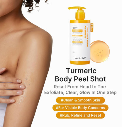 Dual Body Peel Shot Duo: Hypochlorous Acid and Turmeric Body Peel Shot | for Gentle Exfoliation for Dead Skin Cells, Rough Patches, and Visible Concerns | Brightening & Calming | Skincare Set