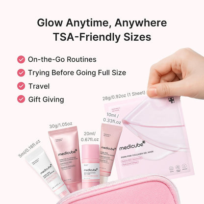 PDRN Glow Essentials Kit, Mini Skincare Travel Set, 5-Step Routine