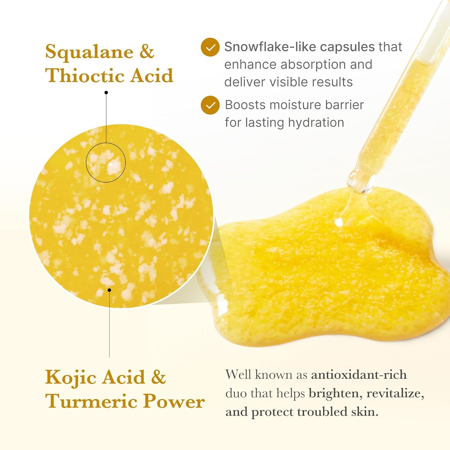 Kojic Acid Turmeric Clarifying Capsule Serum for Troubled Skin | Soothing & Brightening Facial Serum - Niacinamide & Glow Capsules for Hydration and Barrier Support, 1.01 Fl.Oz
