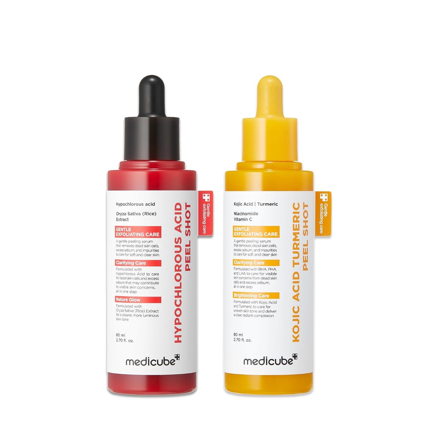 Dual Peel Shot Exfoliating Duo: Hypochlorous Acid and Turmeric Facial Peel Shots | Targeted Pore, Excess Sebum & Texture Care | Soothing & Calming with HOCI & Turmeric | Hydrating Glow Care