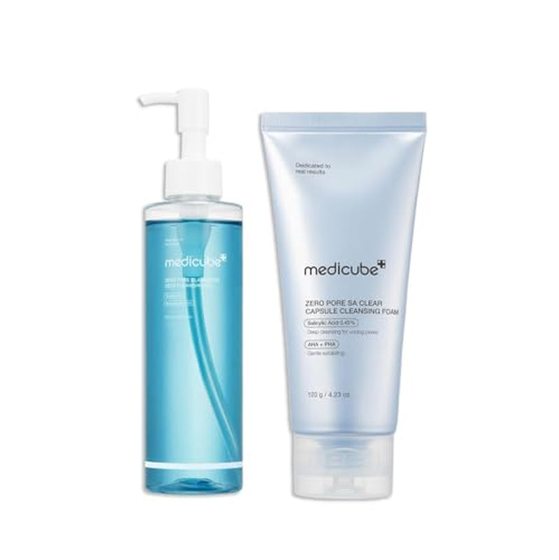 Double Cleansing Duo for Facial Cleansing: Zero Pore Blackhead Cleansing Oil and Zero Pore Clear Blue Capsule Facial Cleanser | Remove Makeup, Blackheads, and Buildups
