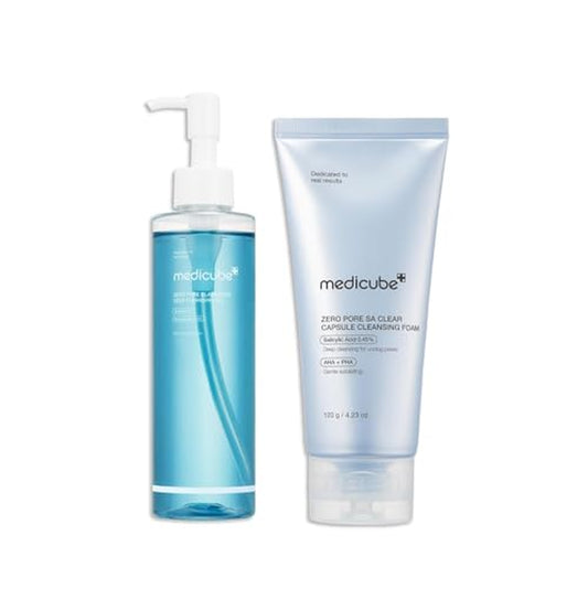 Double Cleansing Duo for Facial Cleansing: Zero Pore Blackhead Cleansing Oil and Zero Pore Clear Blue Capsule Facial Cleanser | Remove Makeup, Blackheads, and Buildups