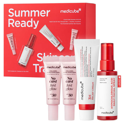 Summer-Ready Skincare Travel Kit for Quick Cooling & Soothing | Cooling & Soothing Essential - Hocl Spray, Relief Cream & SPF 50 Sunscreen for Irritated Skin, Travel Size, Skincare Gift Set