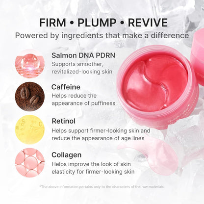 Eye Patch PDRN Caffeine Collagen - Firming Gel Patches, 30 Pairs | Age-Defying Care with Retinol & Collagen - Gel Patches for the Appearance of Dark Circles, Undereye Bags, Korean Skincare