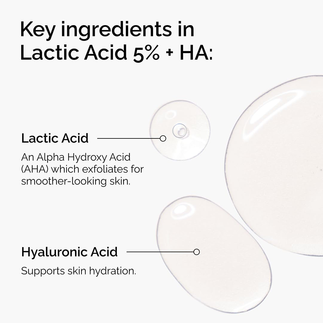 The Ordinary Lactic Acid 5% + Hyaluronic Acid 2%, Gentle Exfoliating Serum for Smoother Skin