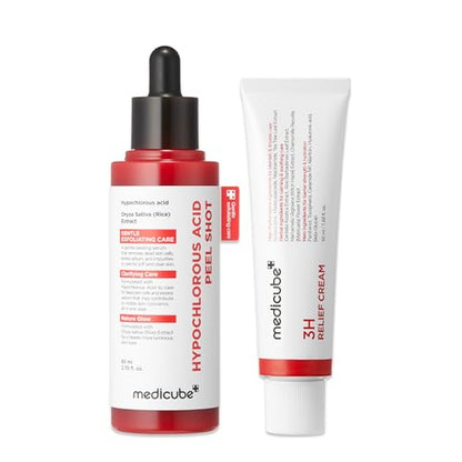 Clear & Calm Skin Duo: Hypochlorous Acid Peel Shot and 3H Relief Cream | Gentle Exfoliating Serum for Dead Skin Cells and Calm with Daily Soothing Moisturizer | for Clearer, Smoother Skin