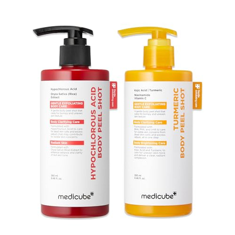Dual Body Peel Shot Duo: Hypochlorous Acid and Turmeric Body Peel Shot | for Gentle Exfoliation for Dead Skin Cells, Rough Patches, and Visible Concerns | Brightening & Calming | Skincare Set