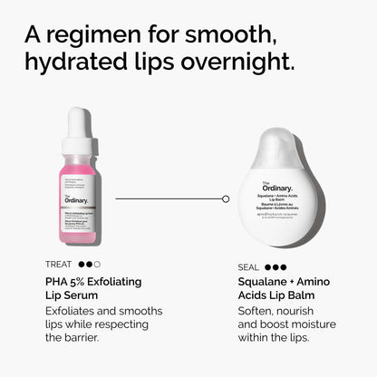 The Ordinary PHA 5% Exfoliating Lip Serum, Hydrating Overnight Lip Exfoliator Treatment, 0.5 Fl Oz