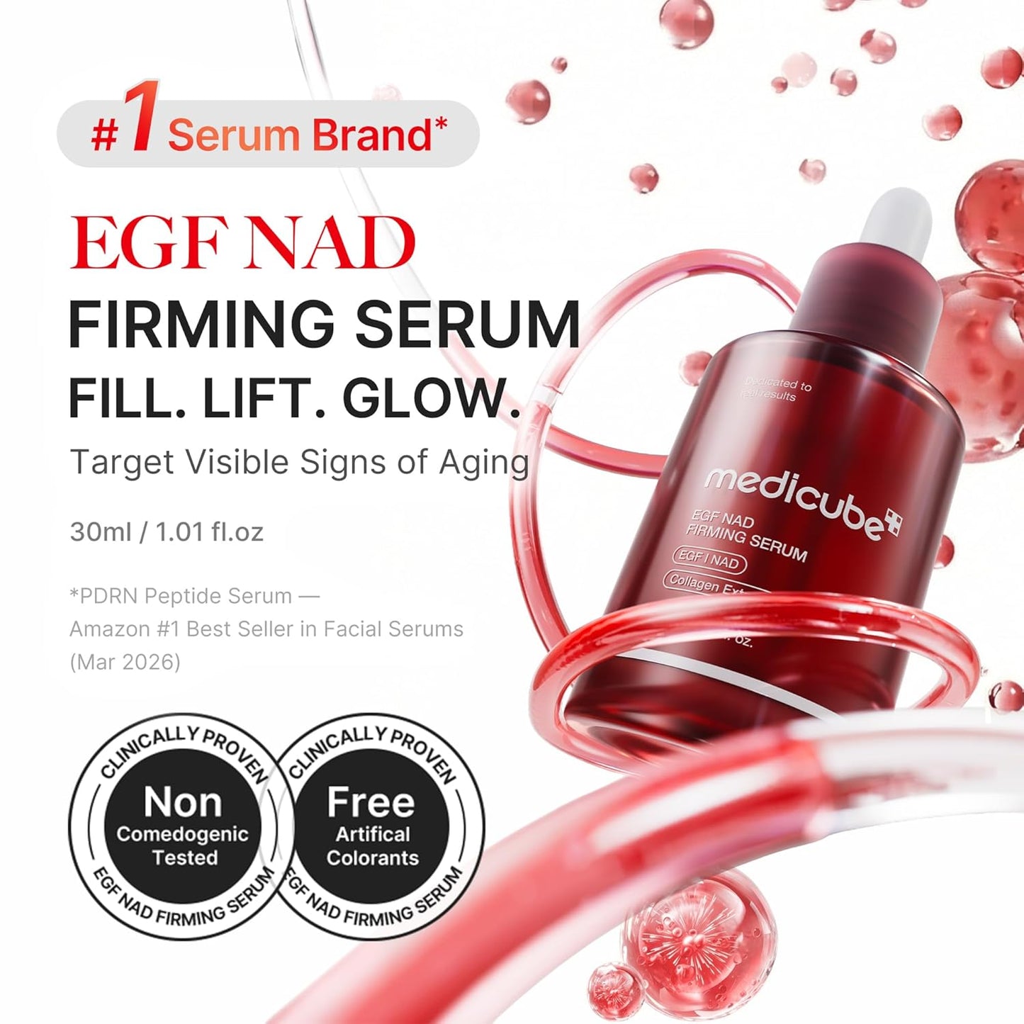 NAD EGF Firming Serum for Face & Neck | Anti-Aging Serum with EGF Peptide, NAD & Collagen - Wrinkle Appearance, Elasticity & Pore Care, Korean Skincare, 1.01 Fl.Oz