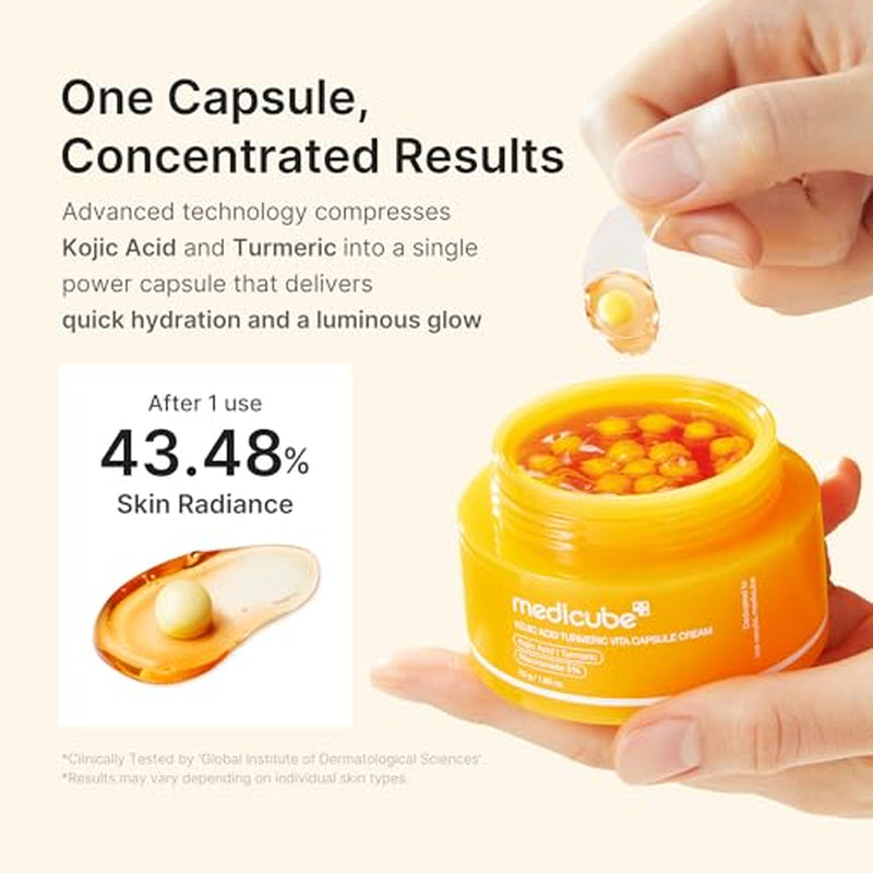 Kojic Acid Brightening & Hydration Duo: Kojic Acid Capsule Cream and Eye Gel Serum | All-Day Radiance Care for Eye & Face | Soothing & Hydrating Care