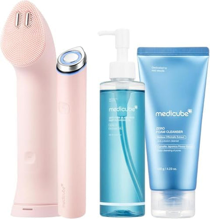 Ultimate Double Cleansing Set: Mini Booster Pro plus Cleansing Device Set (Pink), Zero Pore Blackhead Cleansing Oil and Zero Foam Cleanser