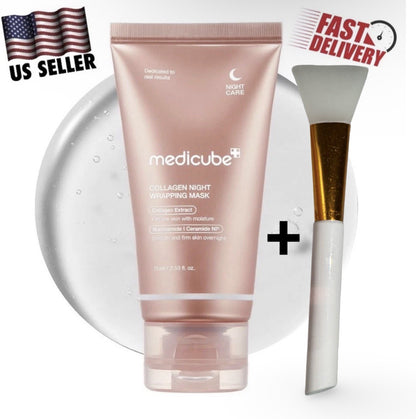 MEDICUBE Collagen Night Wrapping Mask 2.53 Fl Oz + Silicone Brush | Exp:2028
