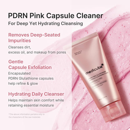 PDRN Double Cleanse Duo: Pink Glutathione Capsule Foam and Jelly to Foam Cleanser | Deep Pore Cleansing, Hydrating Low Ph Face Wash | Korean Skincare Set