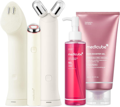 3-In-1 Device & Skincare Set (Beige) : Mini Booster Pro plus Full Set Beige, PDRN Jelly to Foam Cleanser, and PDRN Booster Gel | Cleanse, Boost & Clear Pores for Radiant, Smooth Skin