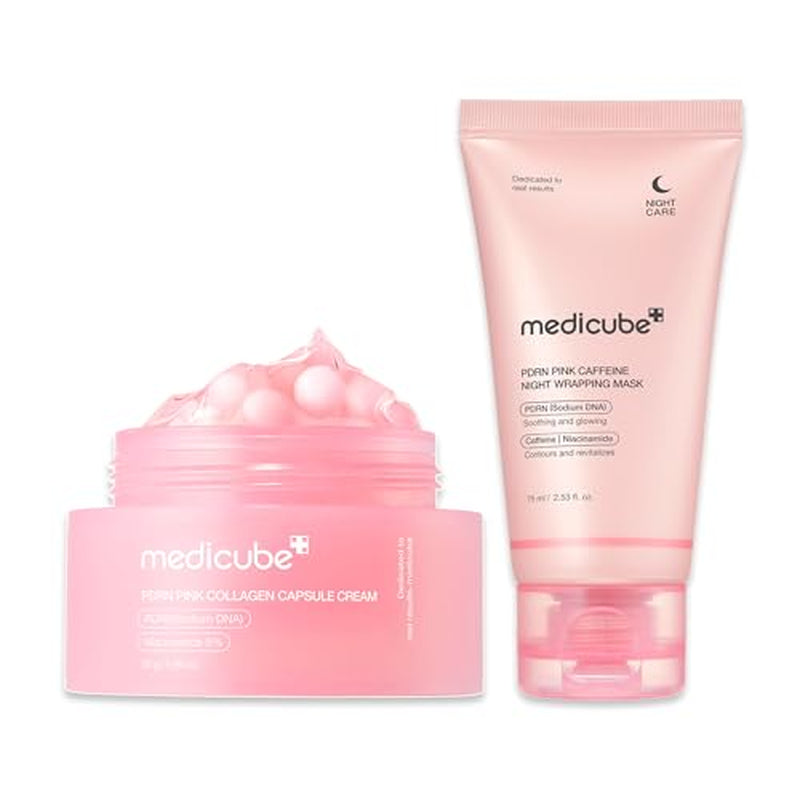 PDRN Pink Shimmer Duo: Salmon DNA Pink Collagen Capsule Cream and PDRN Caffiene Overnight Wrapping Peel off Facial Mask