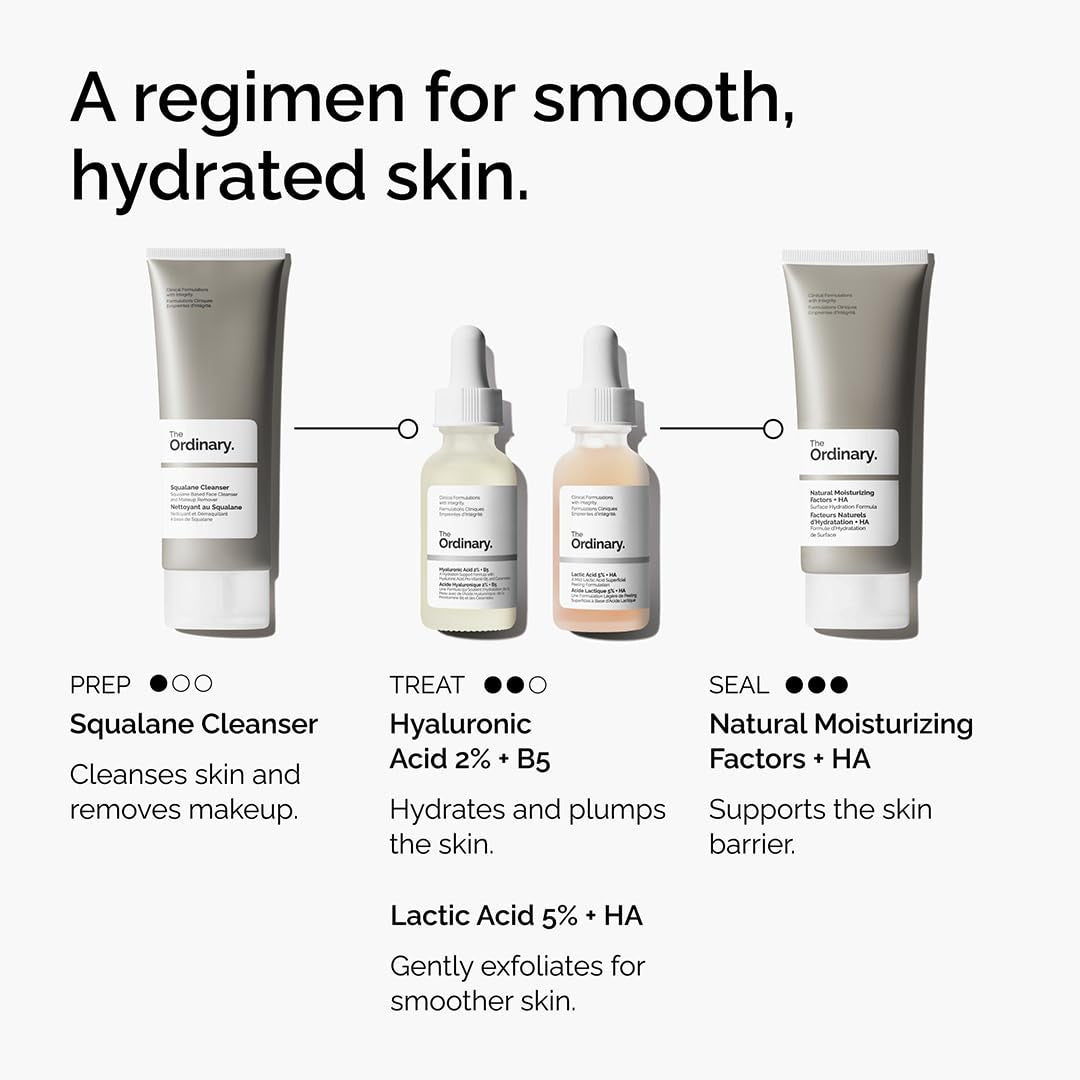 The Ordinary Lactic Acid 5% + Hyaluronic Acid 2%, Gentle Exfoliating Serum for Smoother Skin