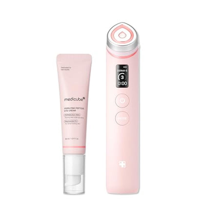 Booster Pro Facial Device & Eye Care Duo: Salmon DNA PDRN Pink Eye Serum and Booster Pro Pink | Retinol and PDRN for Firmer-Looking, Plumper Looking Skin and Smoother Skin