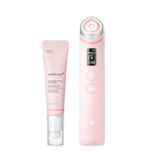 Booster Pro Facial Device & Eye Care Duo: Salmon DNA PDRN Pink Eye Serum and Booster Pro Pink | Retinol and PDRN for Firmer-Looking, Plumper Looking Skin and Smoother Skin
