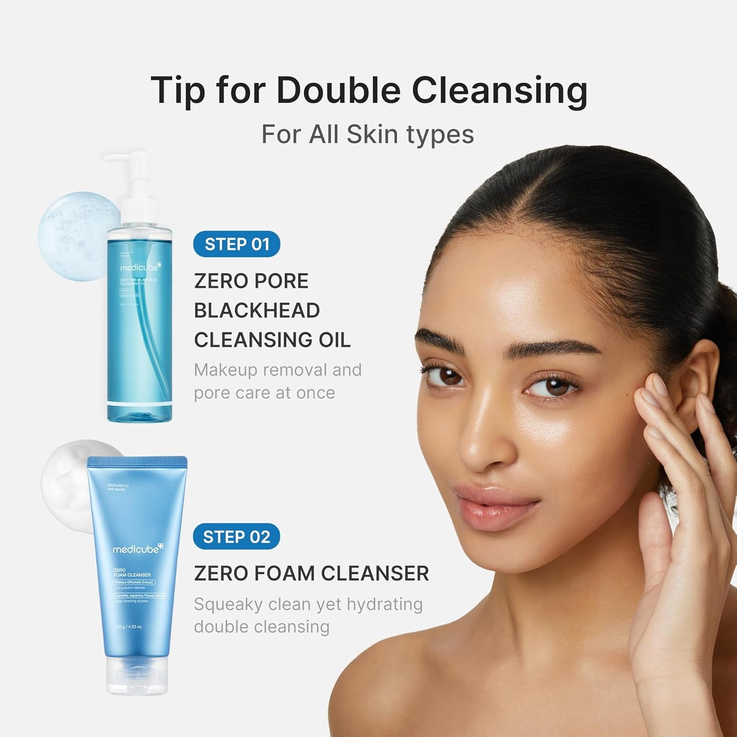 Ultimate Double Cleansing Set: Mini Booster Pro plus Cleansing Device Set (Pink), Zero Pore Blackhead Cleansing Oil and Zero Foam Cleanser