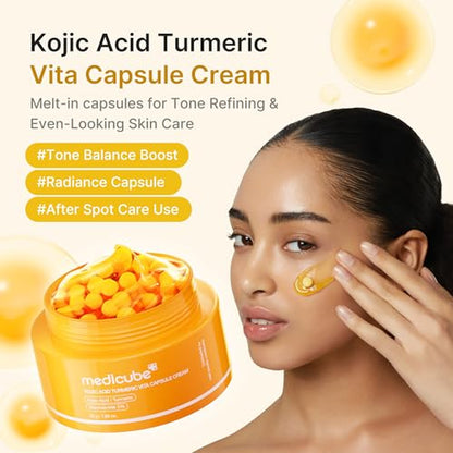 Kojic Acid Brightening & Hydration Duo: Kojic Acid Capsule Cream and Eye Gel Serum | All-Day Radiance Care for Eye & Face | Soothing & Hydrating Care