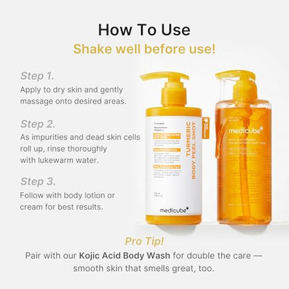 Body Smoothing & Clarifying Duo: Turmeric Body Peel Shot & Kojic Acid Toner Pads | Gentle Body Exfoliation & Texture Care