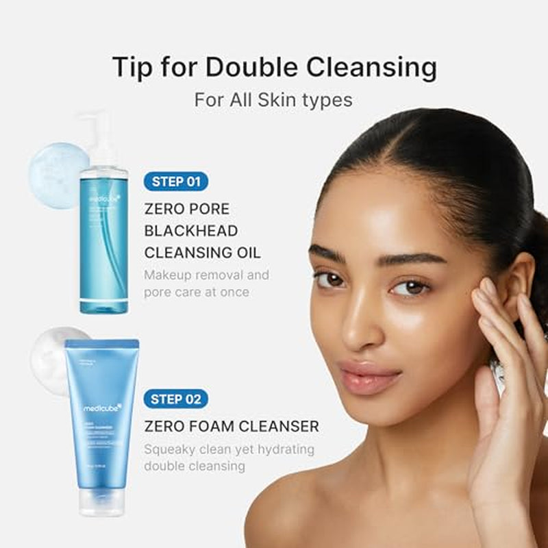 Double Cleansing Duo for Facial Cleansing: Zero Pore Blackhead Cleansing Oil and Zero Pore Clear Blue Capsule Facial Cleanser | Remove Makeup, Blackheads, and Buildups