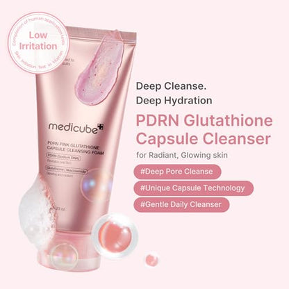 PDRN Double Cleanse Duo: Pink Glutathione Capsule Foam and Jelly to Foam Cleanser | Deep Pore Cleansing, Hydrating Low Ph Face Wash | Korean Skincare Set