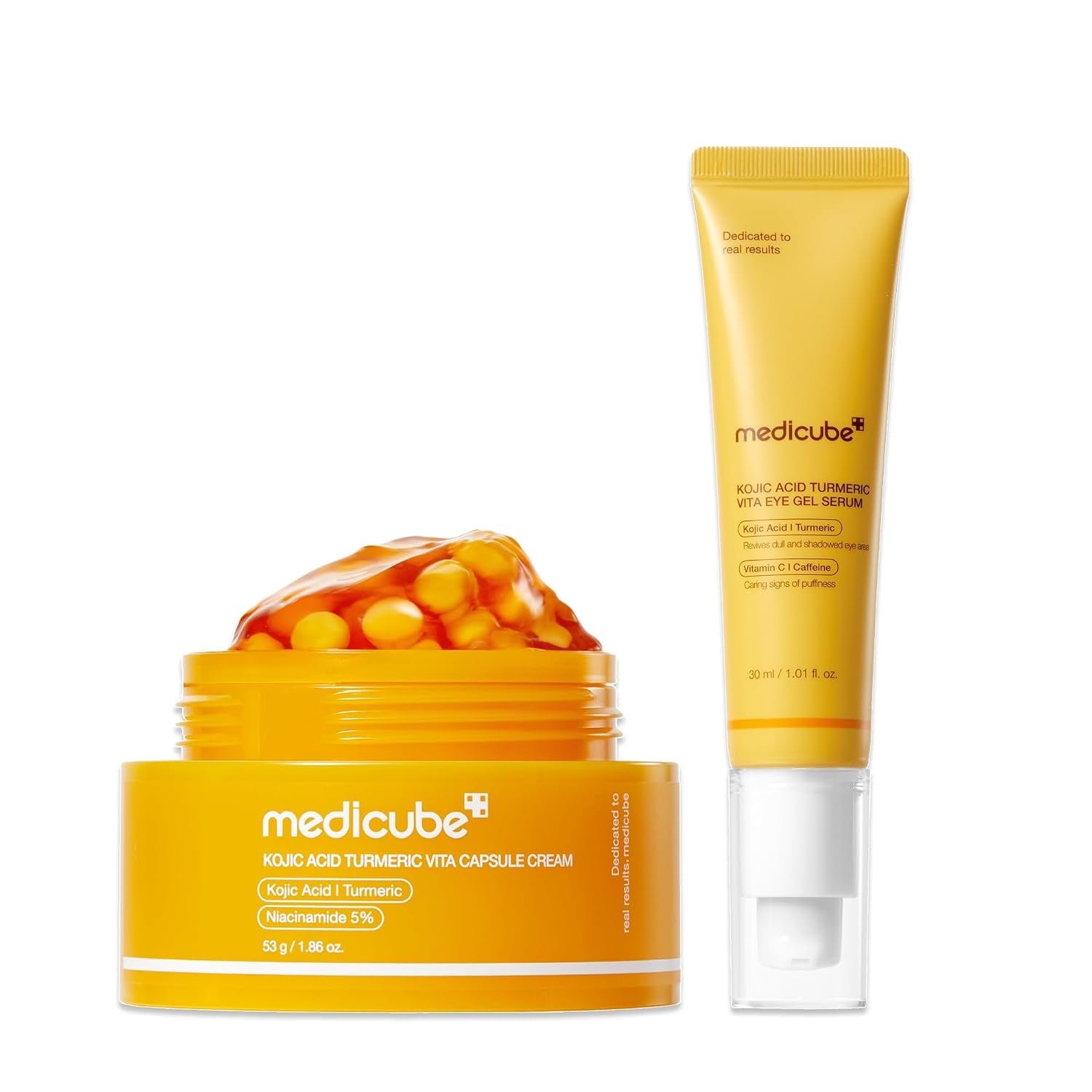 Kojic Acid Brightening & Hydration Duo: Kojic Acid Capsule Cream and Eye Gel Serum | All-Day Radiance Care for Eye & Face | Soothing & Hydrating Care
